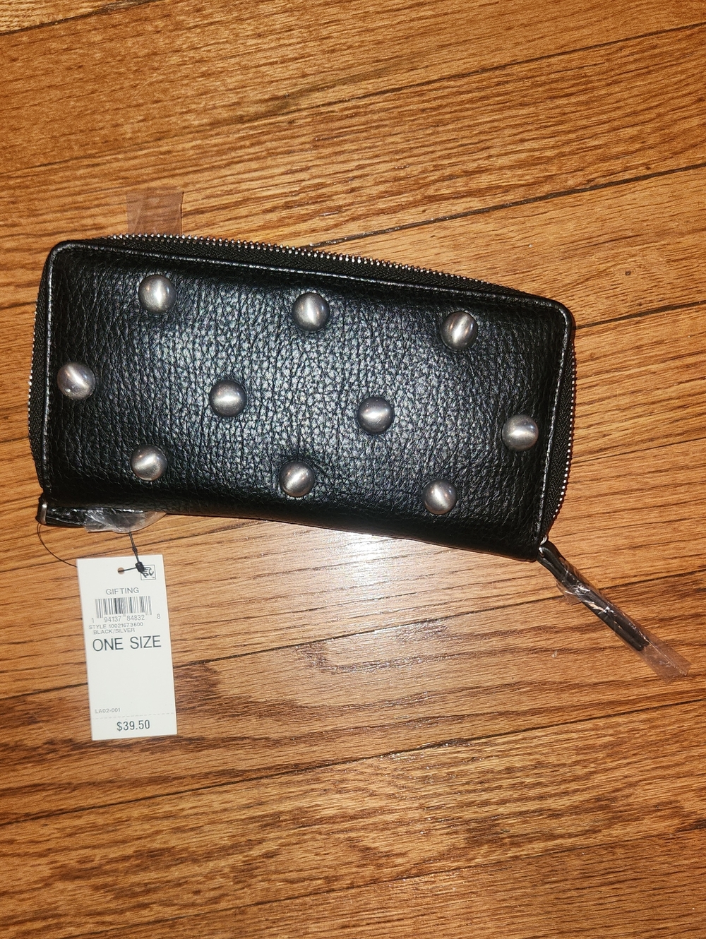 INC International Concepts Black Studded Zip Around Wallet